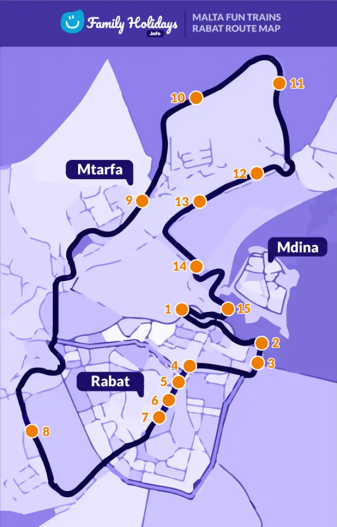 Malta Fun Trains - Rabat route map