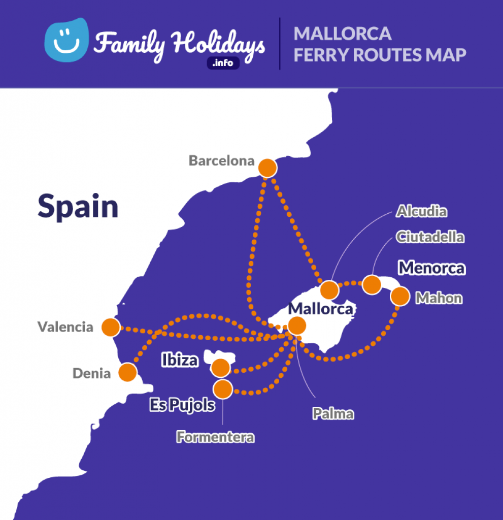 Map of ferries to Mallorca