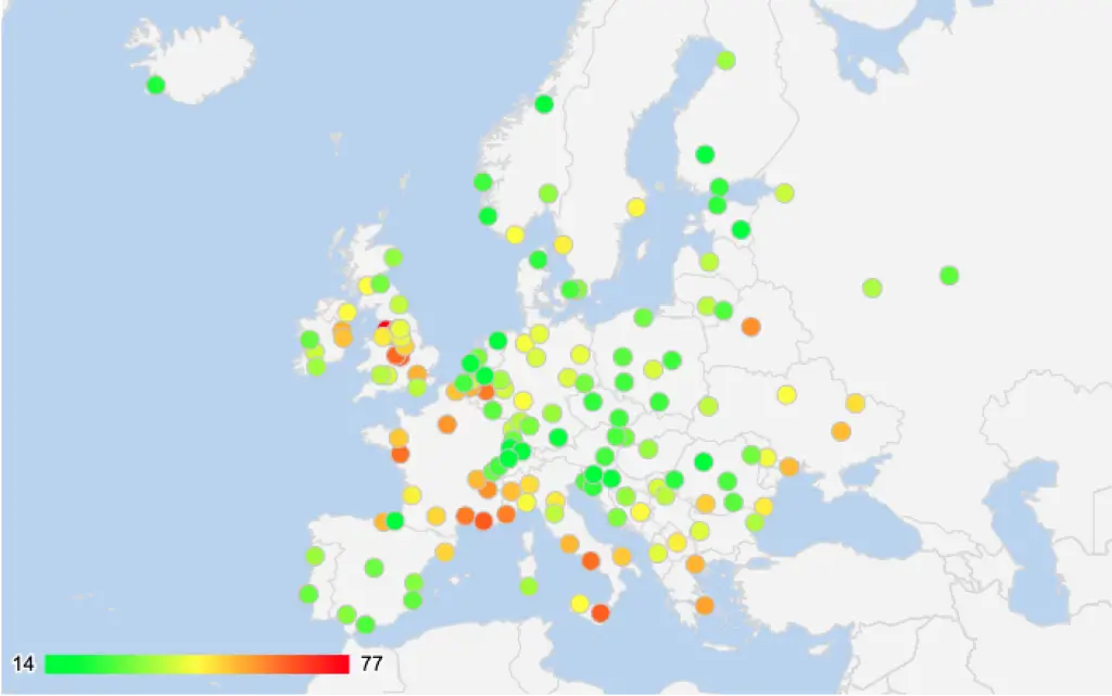 Current crime index in Europe by city