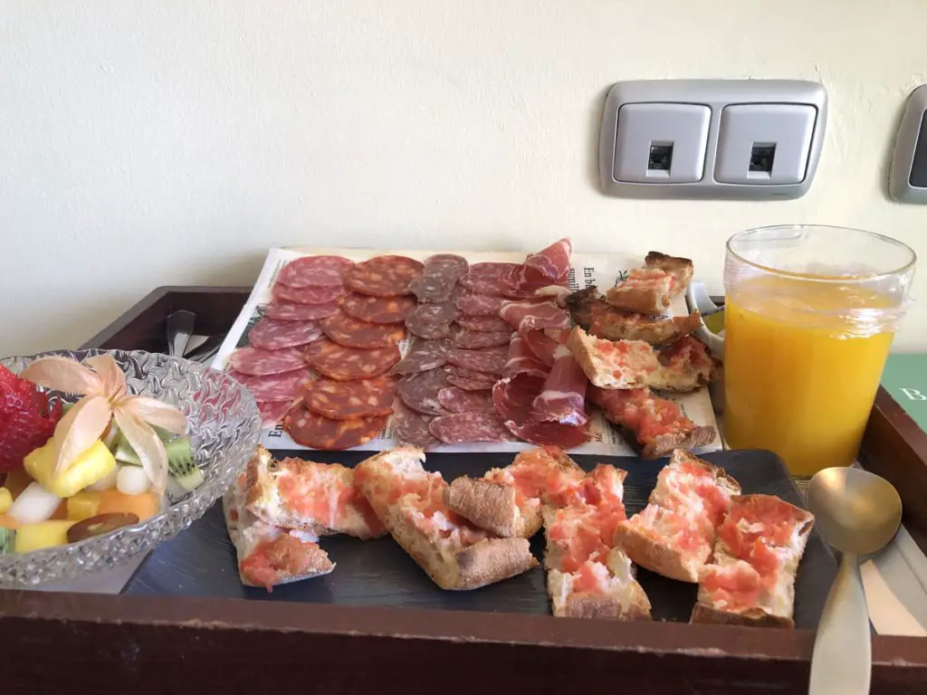 Tapas room service in a hotel in Spain