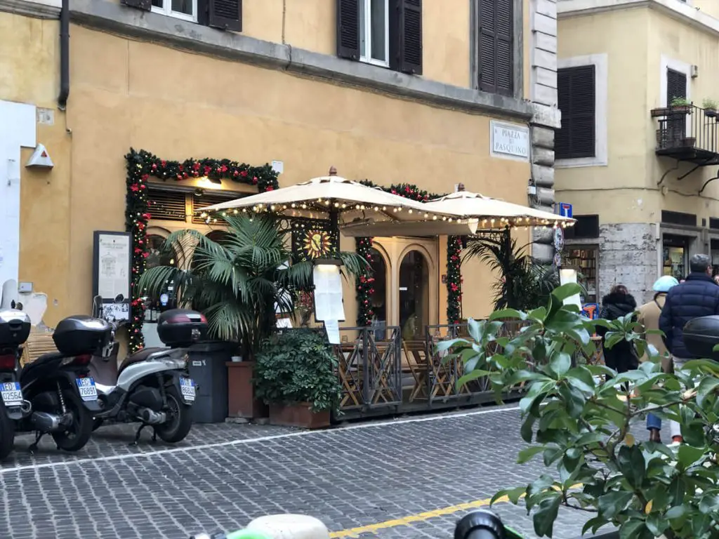 Christmas decorations at a restaurant in Rome