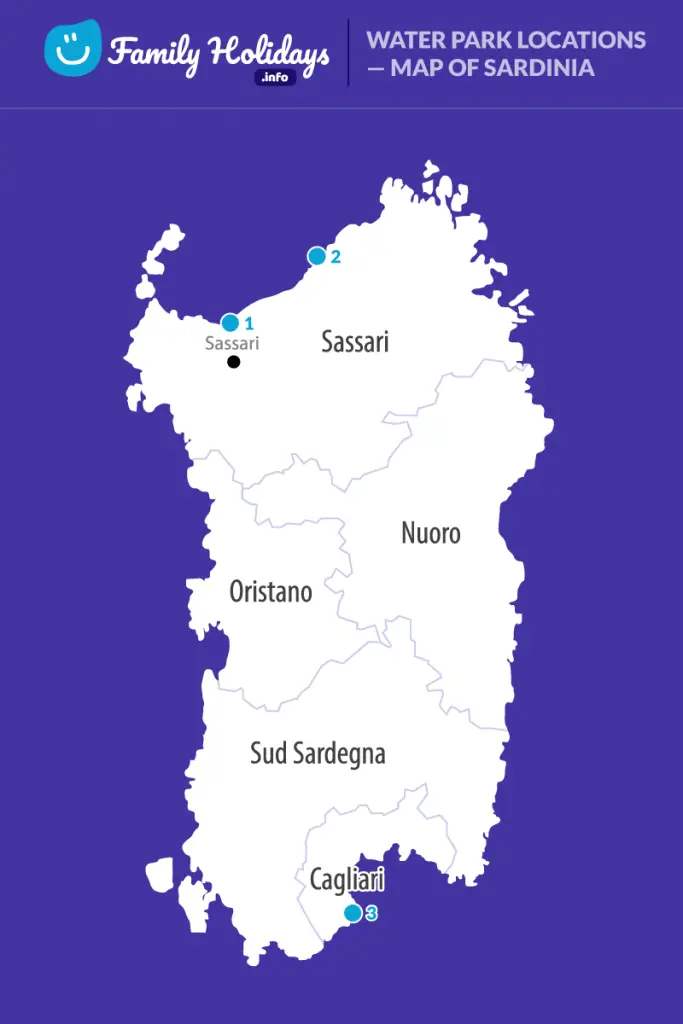 Water park locations in Sardinia map