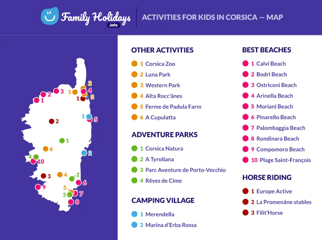 Activities for kids in Corsica map