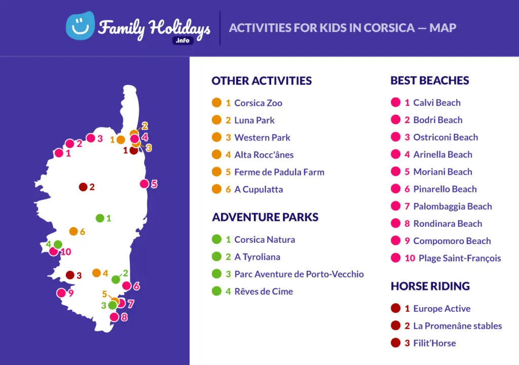 Activities for kids in Corsica map locations