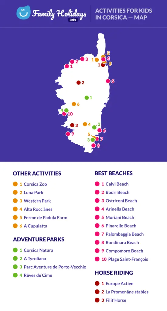 Activities for kids in Corsica map locations