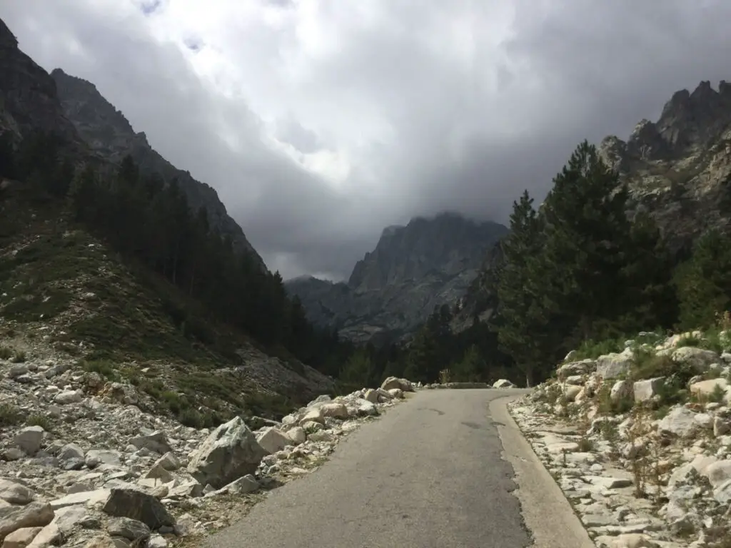 Road next to a cliff edge in Corsica