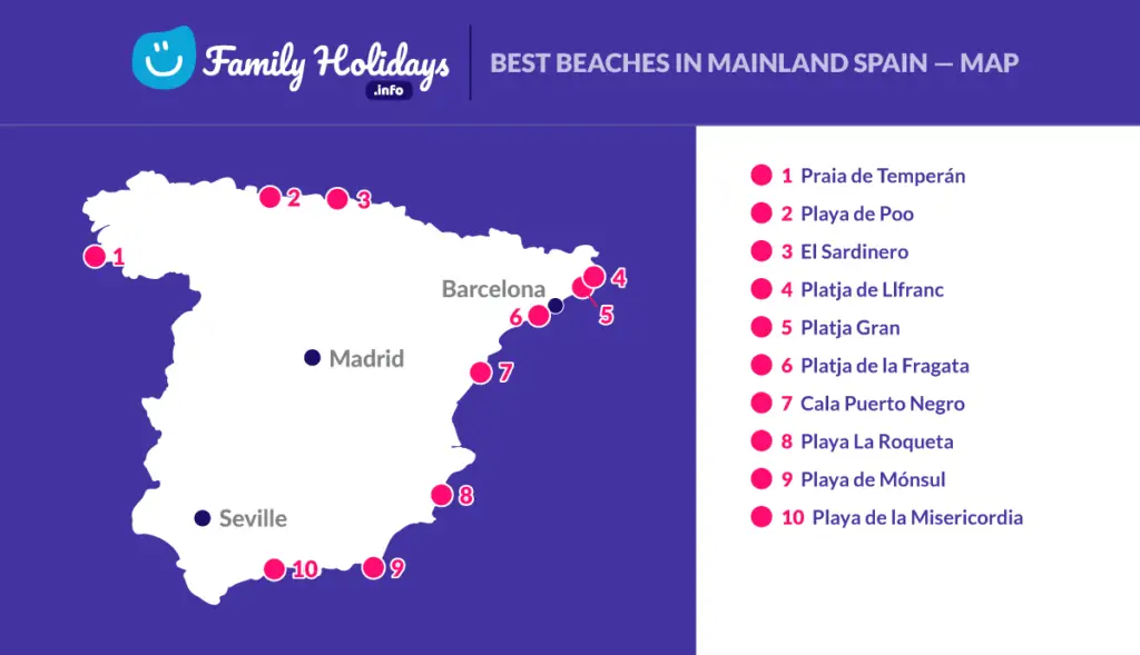 Best beaches in Spain map