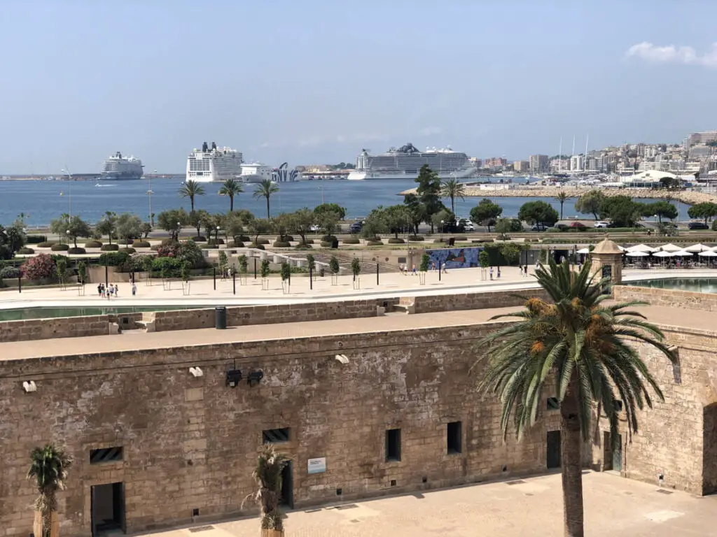 View of the Palma de Mallorca cruise port from next to the Palma Cathedral